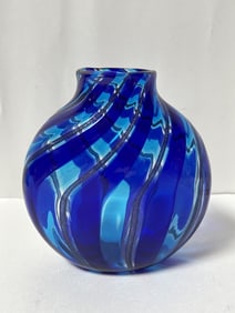 Vintage Murano Italy Glitter Blue and Black Swirl