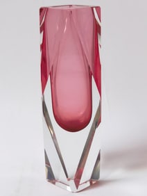 Vintage Murano Italy Faceted Pink Glass Vase
