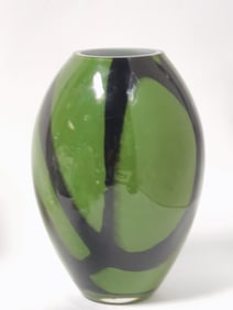 Vintage Green and Black Art Glass Vase