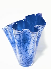 Vintage Whilte Splatter Cobalt Blue Glass Handkerc