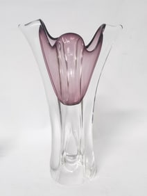 Vintage Murano Italy Amethyst Clear Glass Vase