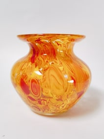Vintage Orange/Red Swirls Art Glass Vase