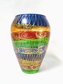 Irish Hand Painted Art Glass Vase