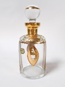 Vintage Bohemian Hand Painted Gilt Glass Bottle