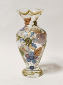 Vintage Fenton Hand Painted Floral Glass Vase
