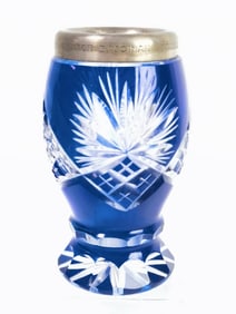 Vintage Bohemian Blue Cut-to-Clear Glass Vase