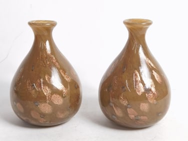 Pr. of Vintage Murano Italy Glitter Agate Glass Va