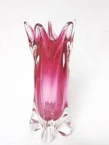 Vintage Murano Italy Magenta Glass Vase