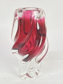 Vintage Murano Italy Cranberry Glass Twist Vase
