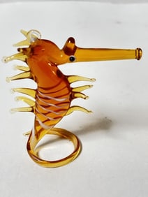 Vintage Murano Italy Amber Art Glass Sea Horse