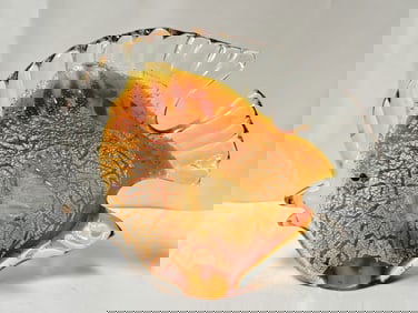 Large Vintage Murano Italy Glitter Amber Art Glass