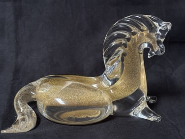 Vintage Murano Italy Glitter Clear Art Glass Horse