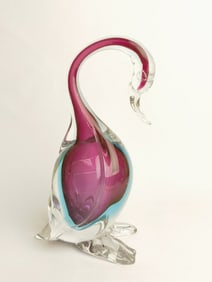 Murano Italy Cranberry/Blue Sommerso Glass Duck