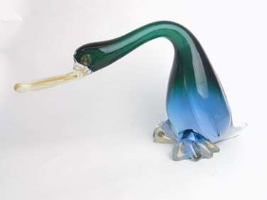 Large Murano Italy Blue/Green Sommerso Glass Duck