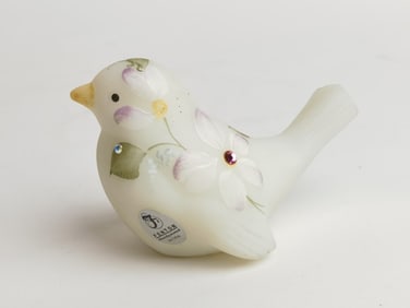 P. Thorney Hand Painted Frosted Milk Glass Bird