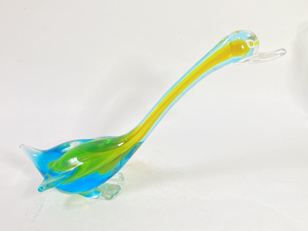 Vintage Murano Italy Blue/Yellow Sommerso Glass Du: Vintage Murano Italy Blue/Yellow Sommerso Glass Duck, 7in by 11.25in