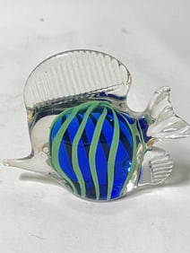 Vintage Murano Italy Blue/Green Stripe Glass Fish