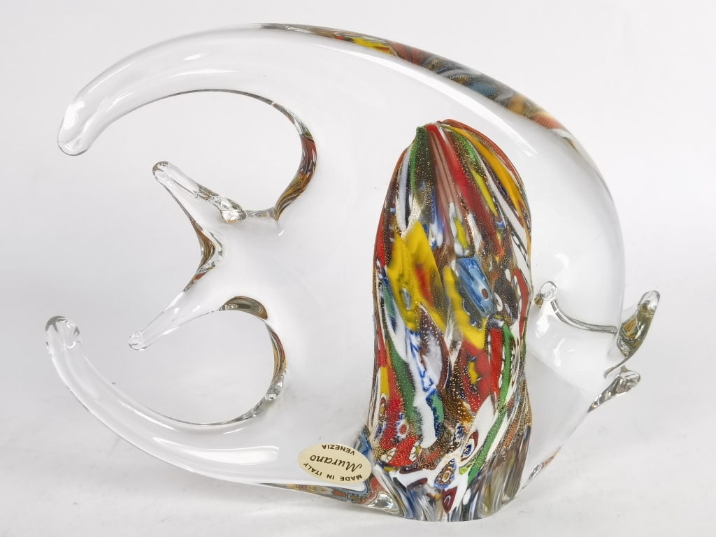 Vintage Murano Italy Millefiori Glass Angelfish: Vintage Murano Italy Millefiori Glass Angelfish, 5.5in by 6.5in