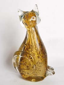 Vintage Murano Italy Glitter Amber Glass Cat