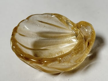 Vintage Murano Italy Glitter Art Glass Shell Dish