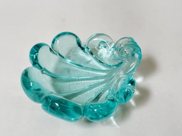 Vintage Murano Italy Aqua Art Glass Shell Dish