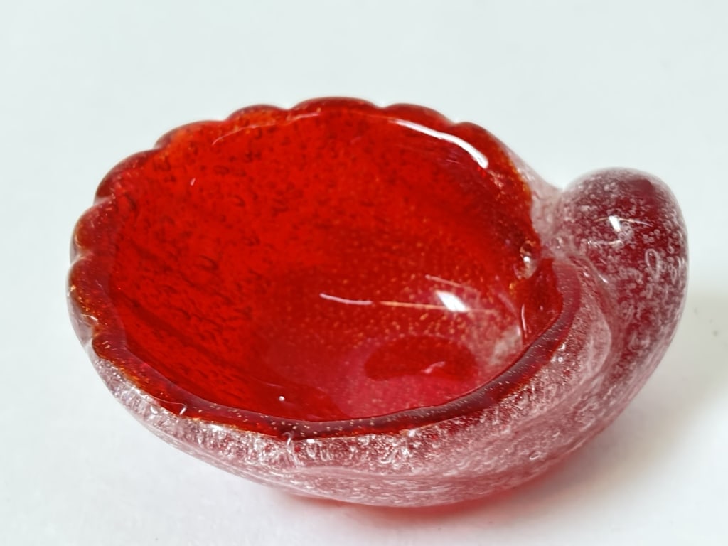 Vintage Murano Italy Glitter Red Art Glass Shell D (1 of 4)
