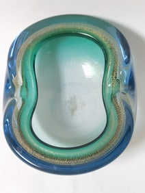 Vintage Murano Italy Glitter Blue/Green Glass Bowl
