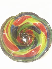 Large Vintage Murano Italy Multicolor Ruffled Glas