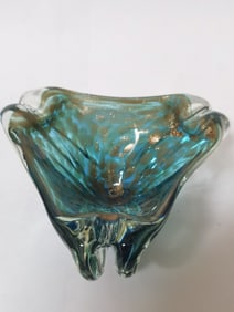 Vintage Murano Italy Glitter Blue Glass Bowl