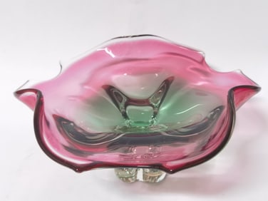 Large Vintage Murano Italy Pink/Green Sommerso Bow