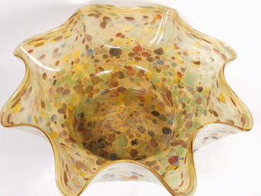Large Murano Italy Ruffled Dot Glass Bowl