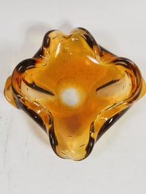 Vintage Murano Italy Controlled Bubble Amber Glass
