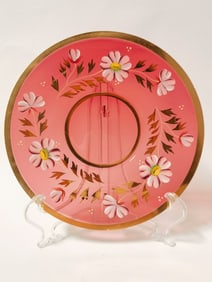 Vintage Fenton Gilt Hand Painted Floral Glass Plat