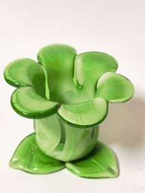 Vintage Murano Italy Green Flower Glass Votive