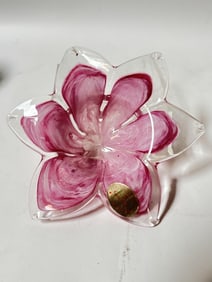 Vintage Crystal Clear Murano Italy Pink Flower Dis