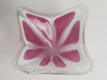 Vintage Murano Italy Pink/White Art Glass Bowl