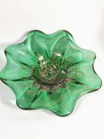 Vintage Murano Italy Glitter Green Glass Bowl