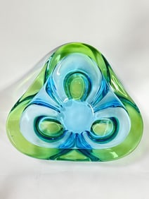 Vintage Murano Italy Blue/Green Sommerso Glass Bow