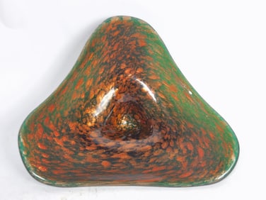 Vintage Murano Italy Orange Gold Glitter Green Gla