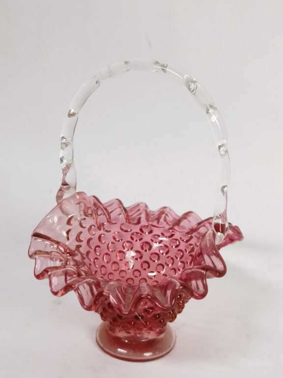 Vintage Fenton Cranberry Hobnail Ruffled Glass Bas (1 of 4)