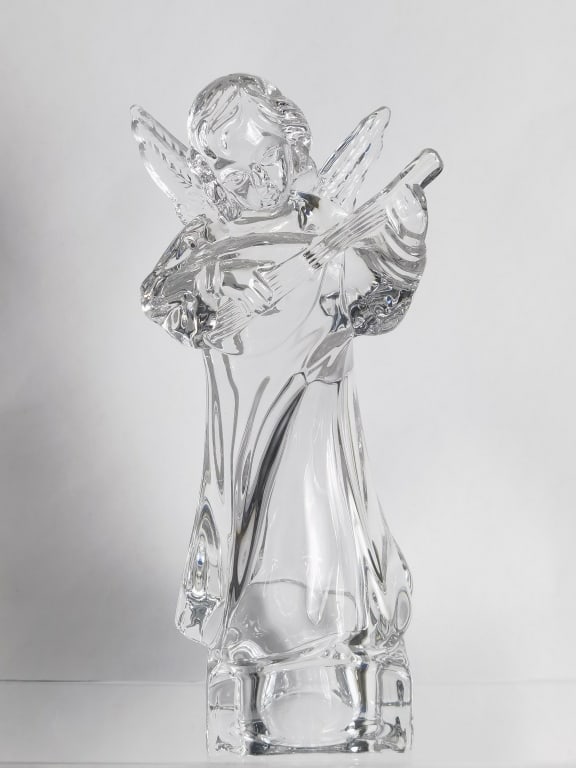 Vintage Clear Art Glass Angel: Vintage Clear Art Glass Angel, 8.5in