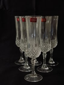 (6) Cristal D'Arques Crystal Champagne Flutes