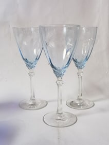 (3) Light Blue Wine Glasses