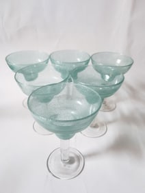 (6) Aqua Bubble Glass Sherbet Glasses