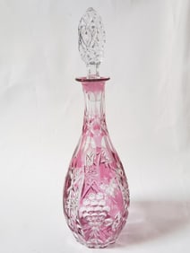 Vintage Bohemian Pink Cut-to-Clear Decanter