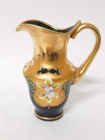 Vintage Murano Italy Gilt Hand Painted Emerald Gla