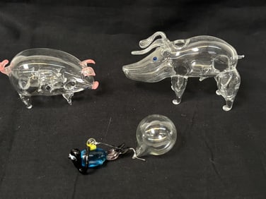 Group of Small Glass Pig Decors