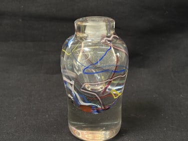 Vintage Signed Color Swirl Art Glass Perfume Bottl