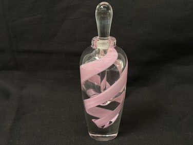1991 Signed Pink Lace Swirl Glass Perfume Bottle