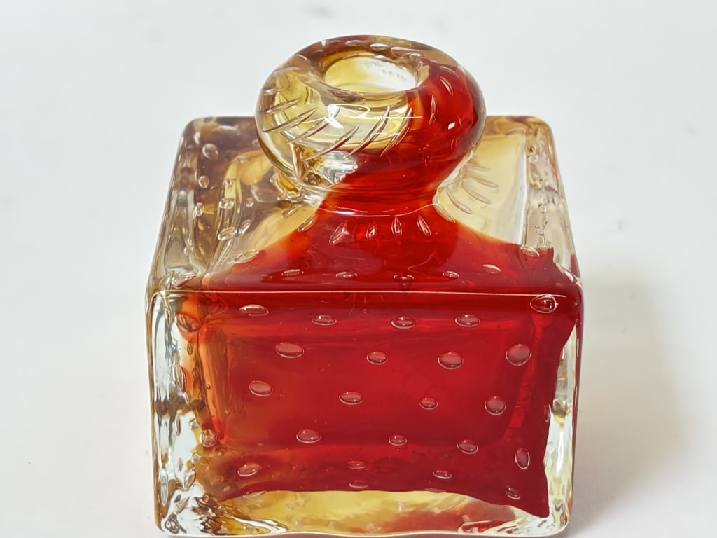 Vintage Murano Italy Red/Amber Controlled Bubble G (1 of 3)